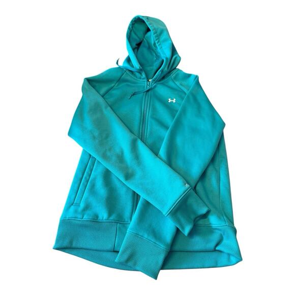 Under Armour Cold Gear Hoodie Womens Medium Green Teal Full Zip Sweatshirt - Picture 1 of 3
